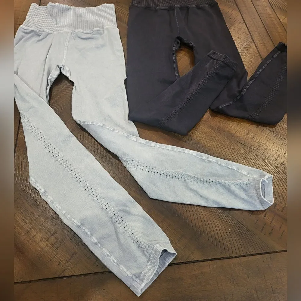 Bundled - Two Pairs of Free People Leggings in Washed Black and Ice Grey XS/S